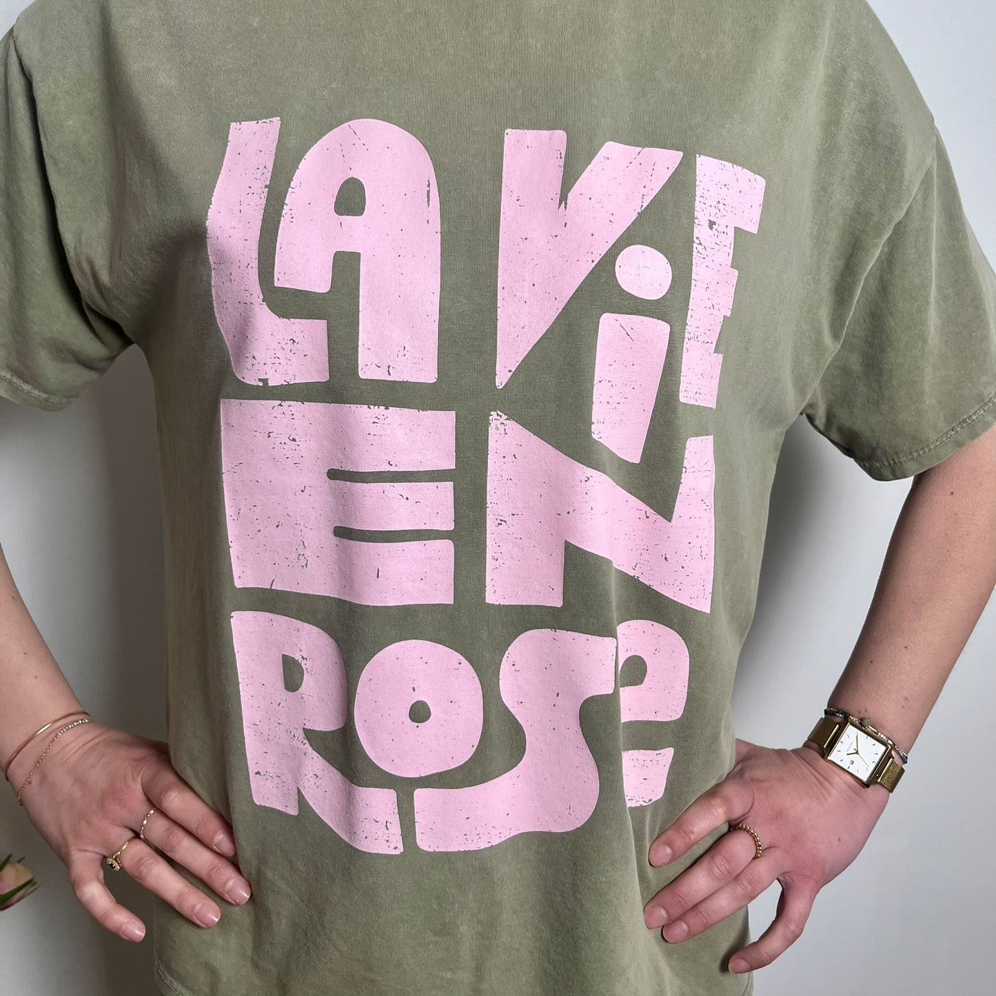 T-shirt "La vie en rose" Kaki