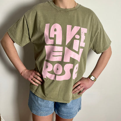 T-shirt "La vie en rose" Kaki